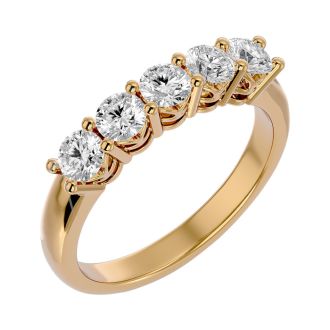 1 Carat Five Diamond Wedding Band In Yellow Gold. Very Popular Diamond Band In Solid Gold!