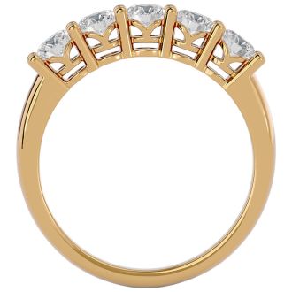 1 Carat Five Diamond Wedding Band In Yellow Gold. Very Popular Diamond Band In Solid Gold!