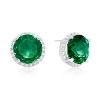7 Carat Green Amethyst Halo Stud Earrings In Sterling Silver