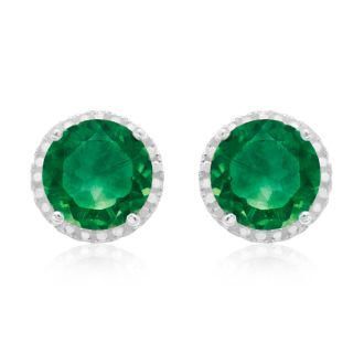 7 Carat Green Amethyst Halo Stud Earrings In Sterling Silver