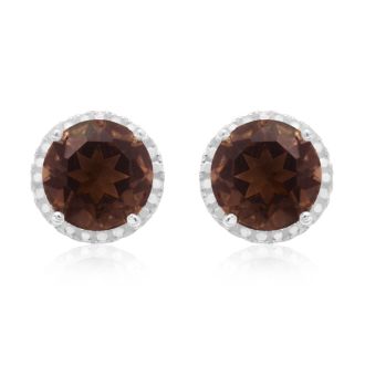 7 Carat Smoky Topaz Halo Stud Earrings In Sterling Silver

