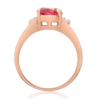2 1/2 Carat Oval Shape Crystal Ruby and Diamond Ring In 18 Karat Rose Gold Overlay