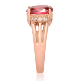 2 1/2 Carat Oval Shape Crystal Ruby and Diamond Ring In 18 Karat Rose Gold Overlay