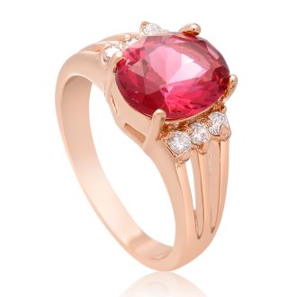 2 1/2 Carat Oval Shape Crystal Ruby and Diamond Ring In 18 Karat Rose Gold Overlay