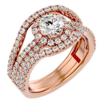 2 Carat Halo Diamond Engagement Ring in 14 Karat Rose Gold