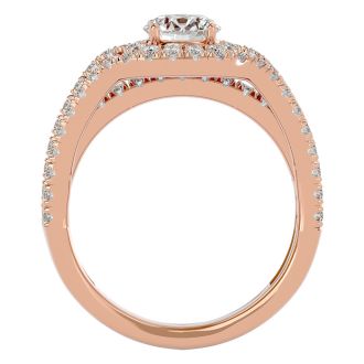 2 Carat Halo Diamond Engagement Ring in 14 Karat Rose Gold