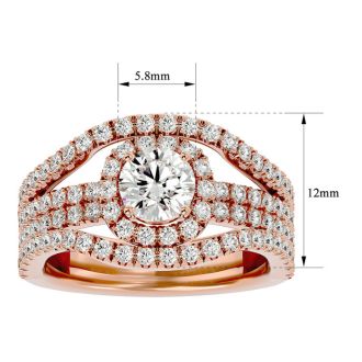 2 Carat Halo Diamond Engagement Ring in 14 Karat Rose Gold