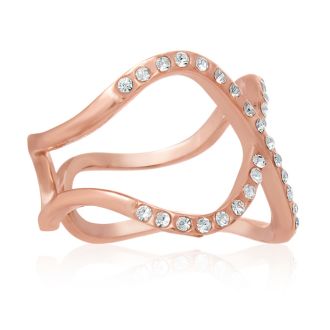 Pave Crystal X Ring In Rose Gold Overlay