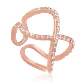 Pave Crystal X Ring In Rose Gold Overlay