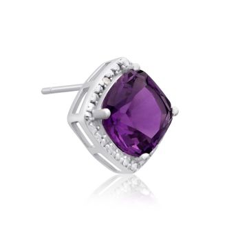 3 3/4 Carat Cushion Cut Amethyst and Diamond Earrings