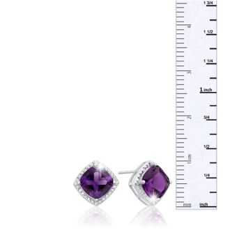 3 3/4 Carat Cushion Cut Amethyst and Diamond Earrings