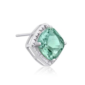 3 3/4 Carat Cushion Cut Green Amethyst and Diamond Earrings In Sterling Silver