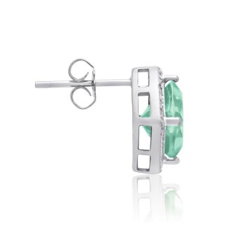 3 3/4 Carat Cushion Cut Green Amethyst and Diamond Earrings In Sterling Silver