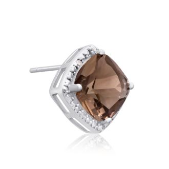 3 3/4 Carat Cushion Cut Smoky Quartz and Diamond Earrings In Sterling Silver