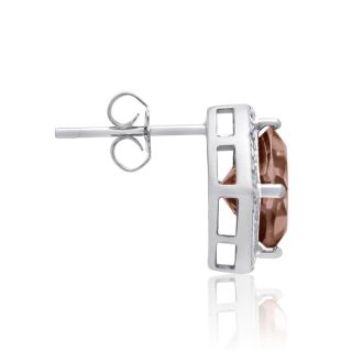 3 3/4 Carat Cushion Cut Smoky Quartz and Diamond Earrings In Sterling Silver