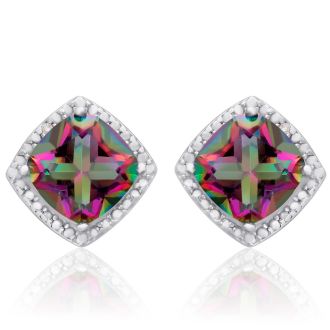3 3/4 Carat Cushion Mystic Topaz & Diamond Earrings