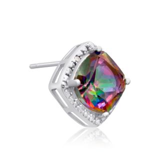 3 3/4 Carat Cushion Mystic Topaz & Diamond Earrings