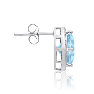 3 3/4 Carat Cushion Cut Blue Topaz and Diamond Earrings In Sterling Silver