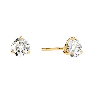 1/2 Carat Natural Genuine Diamond Stud Earrings In Martini Setting, 14 Karat Yellow Gold