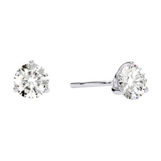 1 1/2 Carat Diamond Stud Earrings In Martini Setting 14 Karat White Gold