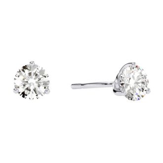 1 1/2 Carat Diamond Stud Earrings In Martini Setting 14 Karat White Gold