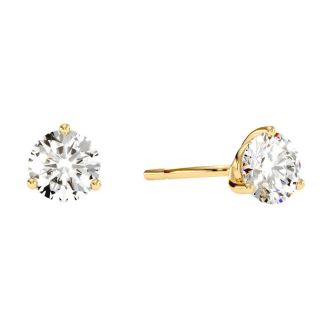 1 1/2 Carat Natural Genuine Diamond Stud Earrings In Martini Setting 14 Karat Yellow Gold