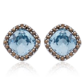 Aquamarine Earrings: Aquamarine Jewelry: 4ct Crystal Aquamarine and Marcasite Earrings
