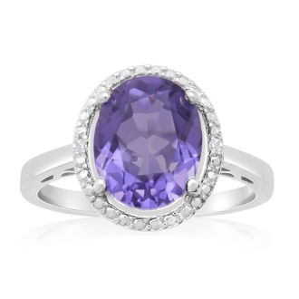 3ct Oval Created Tanzanite and Diamond Halo Ring