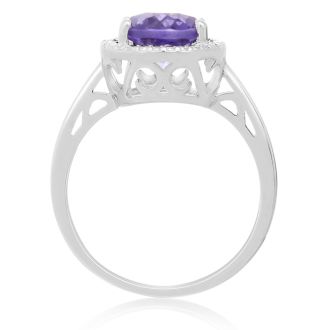 3ct Oval Created Tanzanite and Diamond Halo Ring