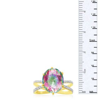 4 1/2 Carat Oval Shape Mystic Topaz and Diamond Ring, Gold Overlay