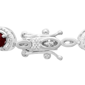 4 1/2 Carat Oval Shape Ruby and Halo Diamond Bracelet, Platinum Overlay, 7 Inches