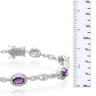 3 Carat Oval Shape Amethyst and Halo Diamond Bracelet, Platinum Overlay, 7 Inches