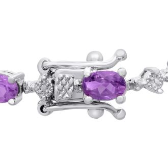 6 3/4 Carat Amethyst and Diamond Bracelet, Platinum Overlay, 7 Inches