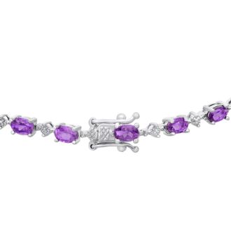 6 3/4 Carat Amethyst and Diamond Bracelet, Platinum Overlay, 7 Inches