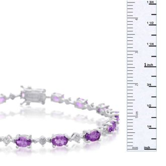 6 3/4 Carat Amethyst and Diamond Bracelet, Platinum Overlay, 7 Inches