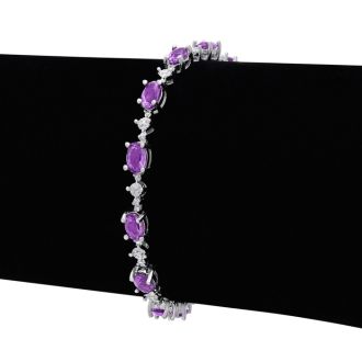 6 3/4 Carat Amethyst and Diamond Bracelet, Platinum Overlay, 7 Inches