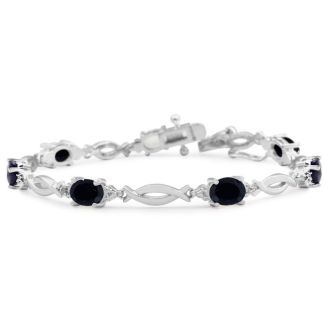 7 Carat Blue Sapphire and Diamond Bracelet In Platinum Overlay, 7 Inches
