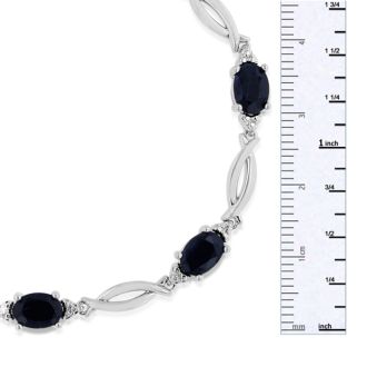 7 Carat Blue Sapphire and Diamond Bracelet In Platinum Overlay, 7 Inches

