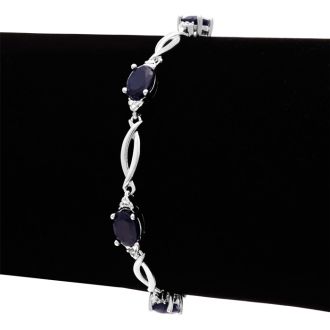 7 Carat Blue Sapphire and Diamond Bracelet In Platinum Overlay, 7 Inches
