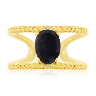 1.6 Carat Sapphire and Diamond Open Shank Ring In 14 Karat Yellow Gold Over Sterling Silver