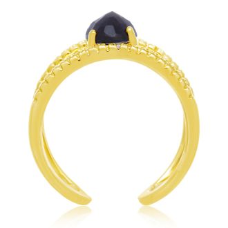 1.6 Carat Sapphire and Diamond Open Shank Ring In 14 Karat Yellow Gold Over Sterling Silver