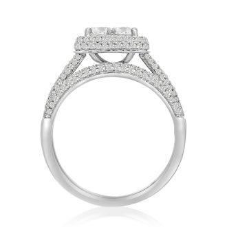 1 1/2 Carat Princess Shape Halo Diamond Bridal Set In 14 Karat White Gold