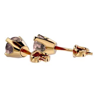 1 Carat Chocolate Bar Brown Champagne Diamond Stud Earrings in 14 Karat Yellow Gold