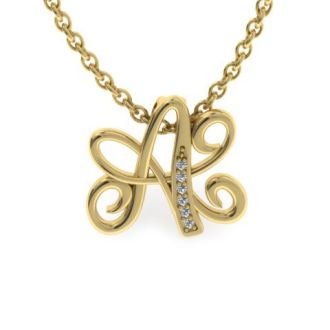 Letter A Diamond Initial Necklace In Yellow Gold With 6 Diamonds