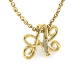 Letter A Diamond Initial Necklace In Yellow Gold With 6 Diamonds