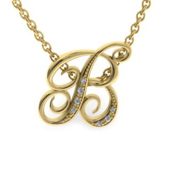 Letter B Diamond Initial Necklace In Yellow Gold With 6 Diamonds