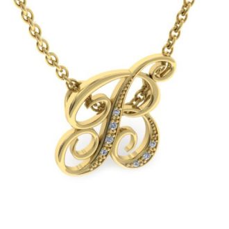 Letter B Diamond Initial Necklace In Yellow Gold With 6 Diamonds