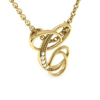 Letter C Diamond Initial Necklace In Yellow Gold With 6 Diamonds