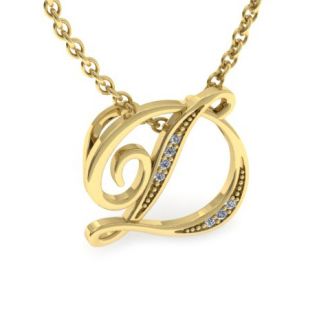 Letter D Diamond Initial Necklace In Yellow Gold With 6 Diamonds