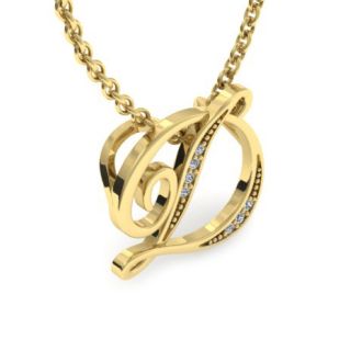 Letter D Diamond Initial Necklace In Yellow Gold With 6 Diamonds